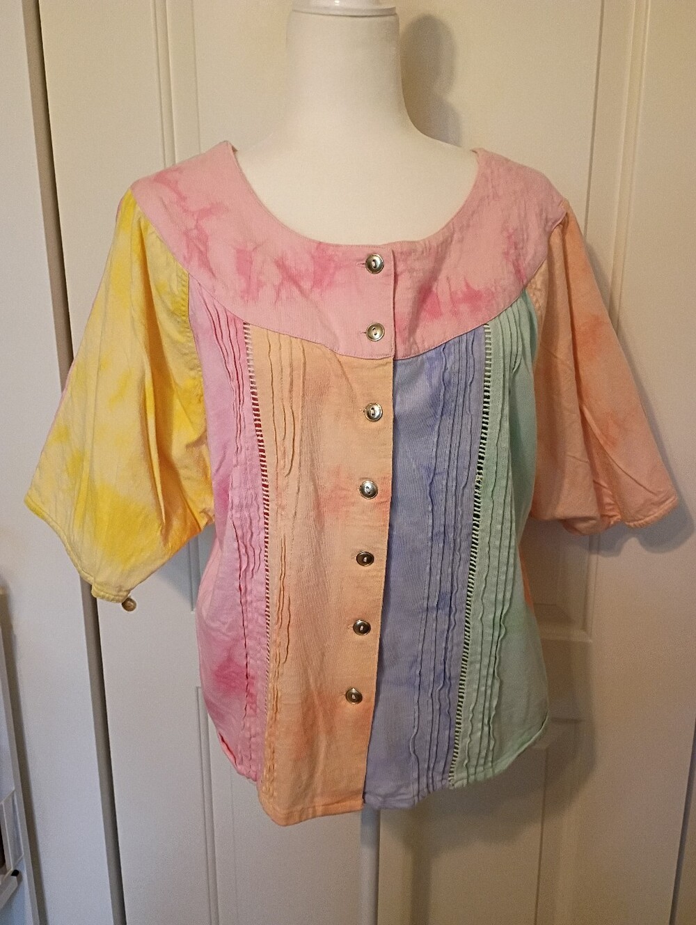 Vintage Together Pastel Color Block Cotton Top Sz Large